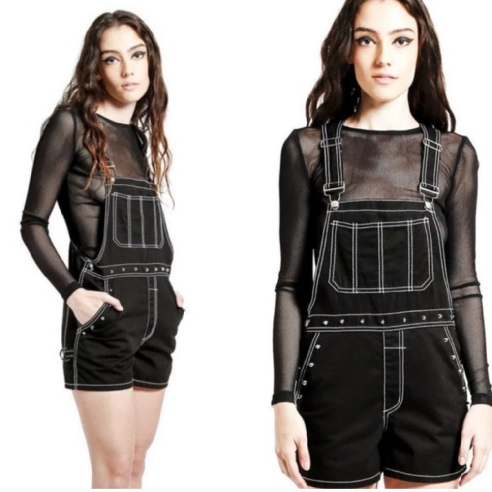 TRIPP NYC Darkstreet Studded Overalls Shorts Black Goth Punk size large